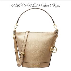 Michael Kors Townsend Small Metallic Gold Pebbled Leather Bucket Crossbody Bag